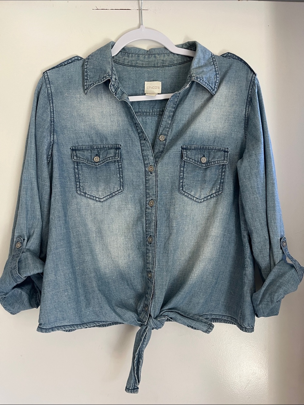 Chico's Light Blue Chambray Shirt size 1